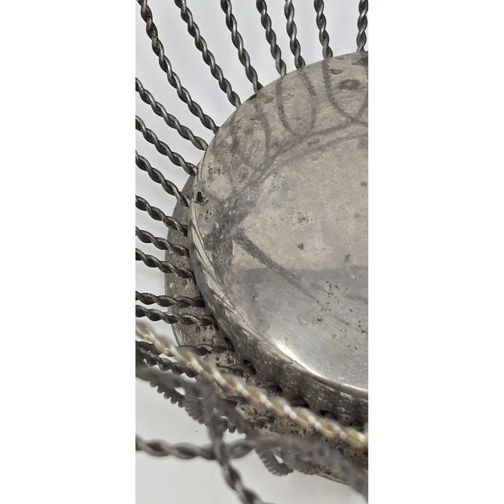 Vtg chrome metal wire fruit bowl basket retro flower kitchen‎ décor rustic